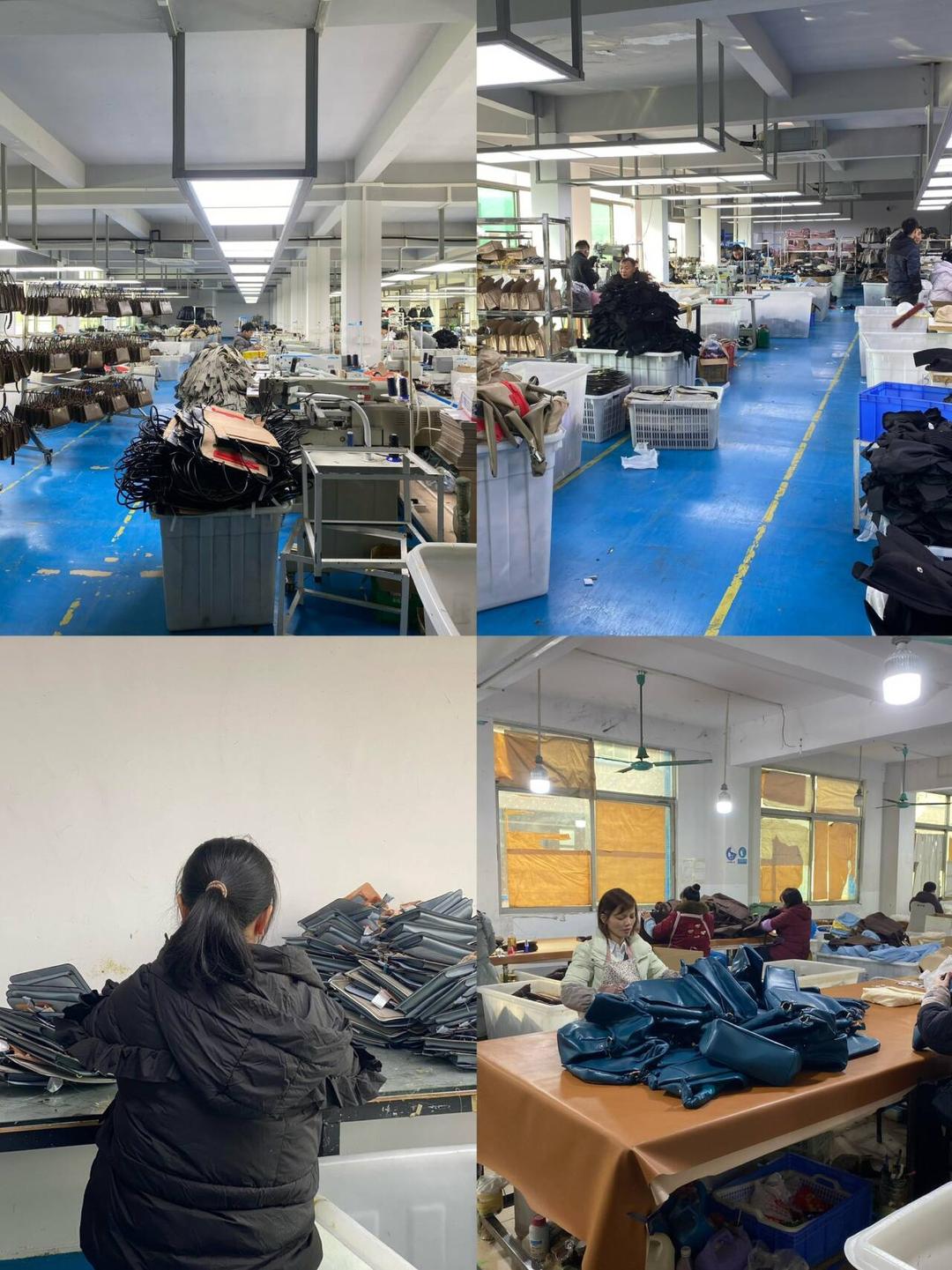 Bag makers working in a production workshop